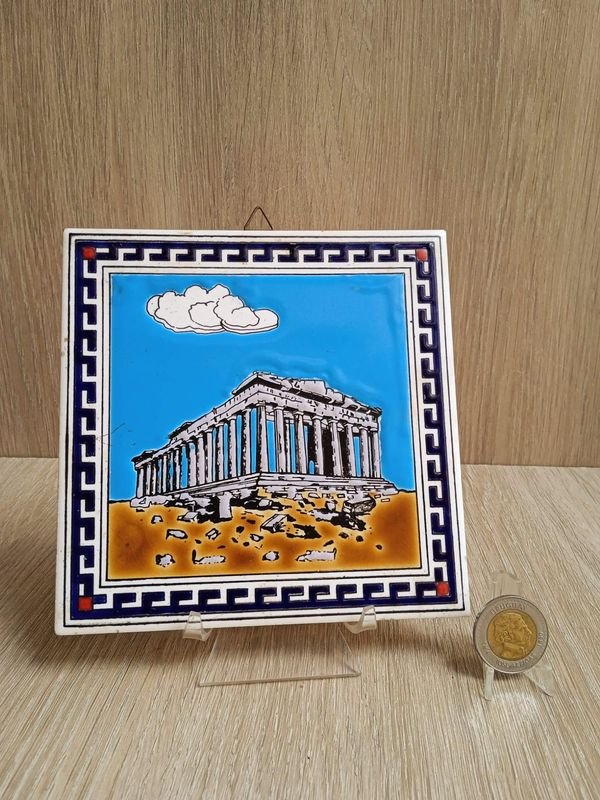 Azulejo en Porcelana y Esmalte con el Partenón de Grecia