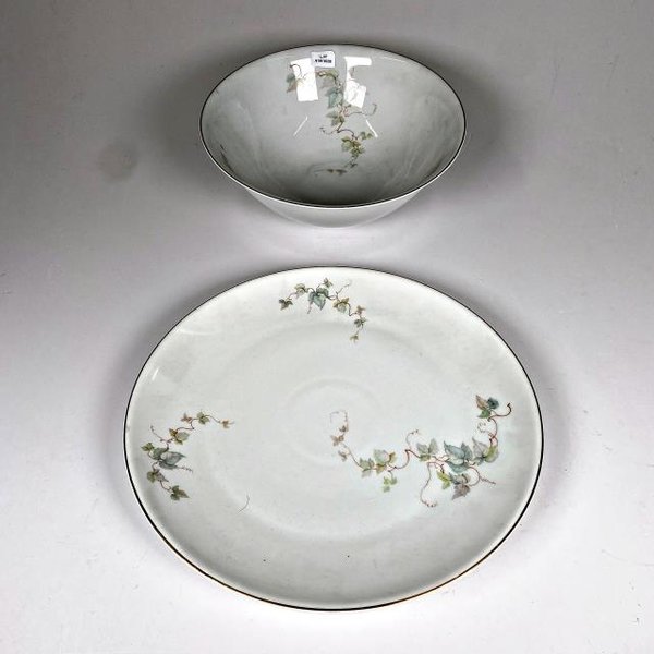Juego de Porcelana Alemana Hutschenreuther Hohenberg: Centro y Bandeja Decorados con Flores - imagen 1