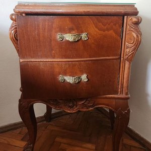 Juego de Mesas de Luz Antiguas de Madera con Cajones y Puerta - imagen 5