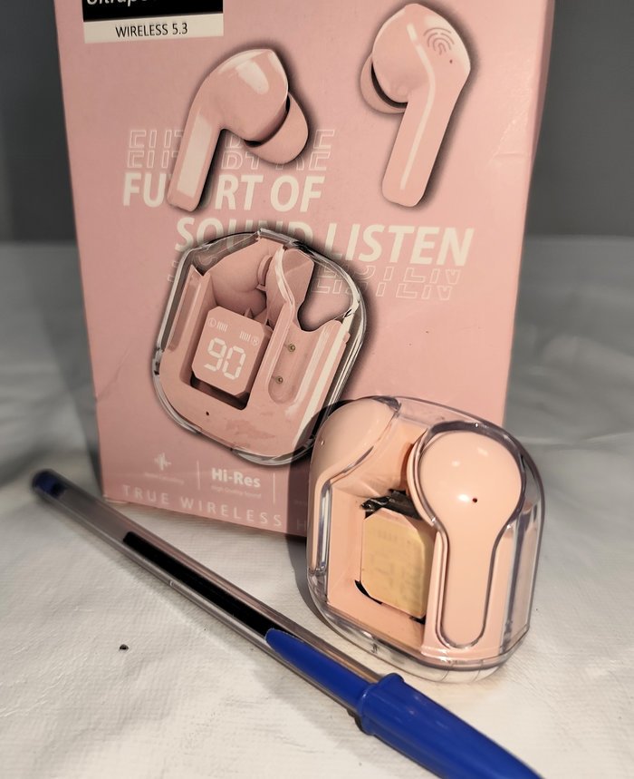 Auriculares Inalámbricos Rosados Ultra Pods Max con Bluetooth y Pantalla LED