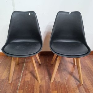 Lote siguiente: Par de Sillas Modernas Diseño Eames Plástico Negro y Madera Clara
