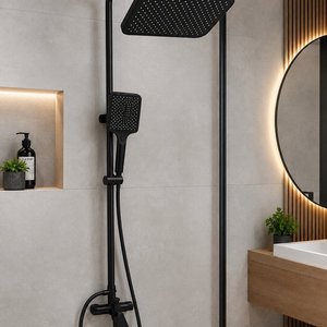 Lote siguiente: Barral de Ducha Negro Metálico con Monocomando y Cabezal Rectangular