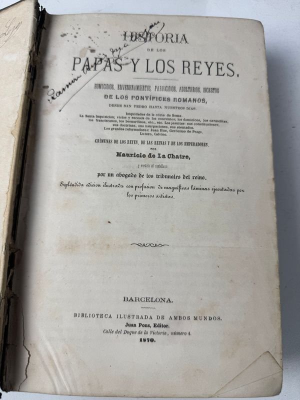 Tres Tomos de Historia de los Papas y los Reyes por Mauricio de la Chatre - Barcelona 1870 - imagen 3