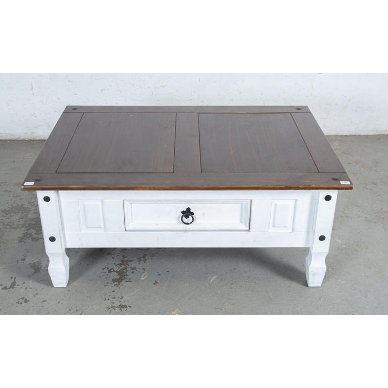 Mesa Ratona Blanca y Madera con Cajón - 110x77x45 cm