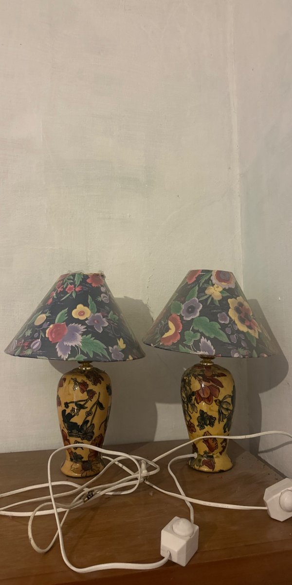 Par de Lámparas de Mesa con Pantallas Florales