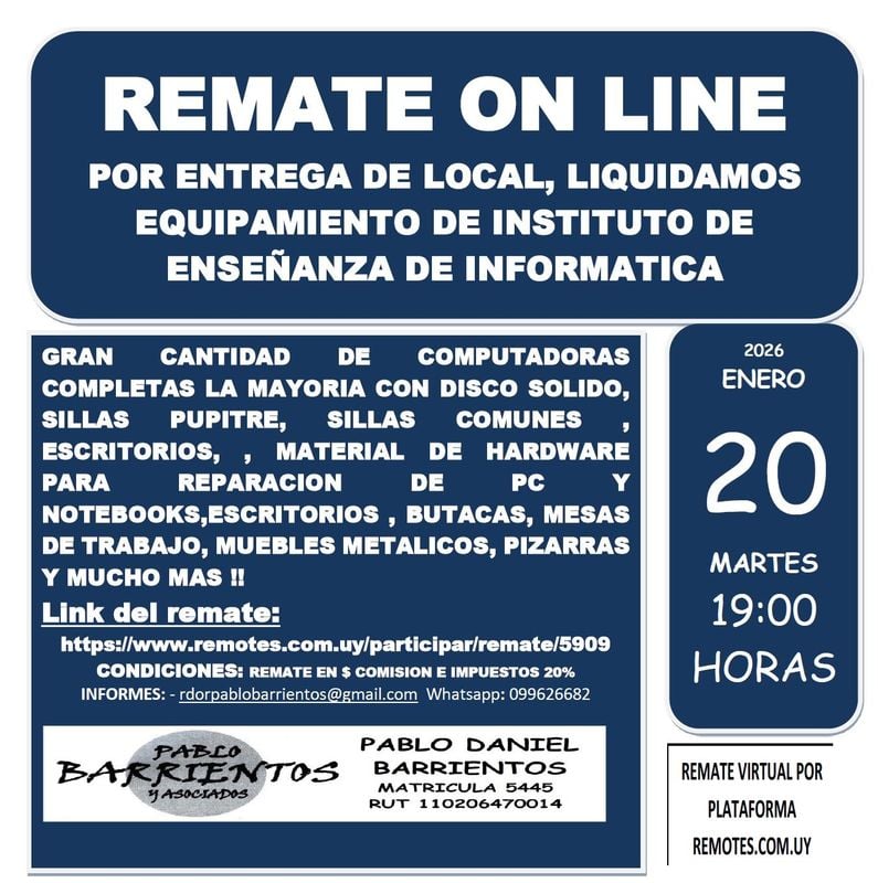 LIQUIDACIÓN DE EXISTENCIAS POR CIERRE DE LOCAL DE INSTITUTO DE ENSEÑANZA INFORMATICA: Excelente oportunidad