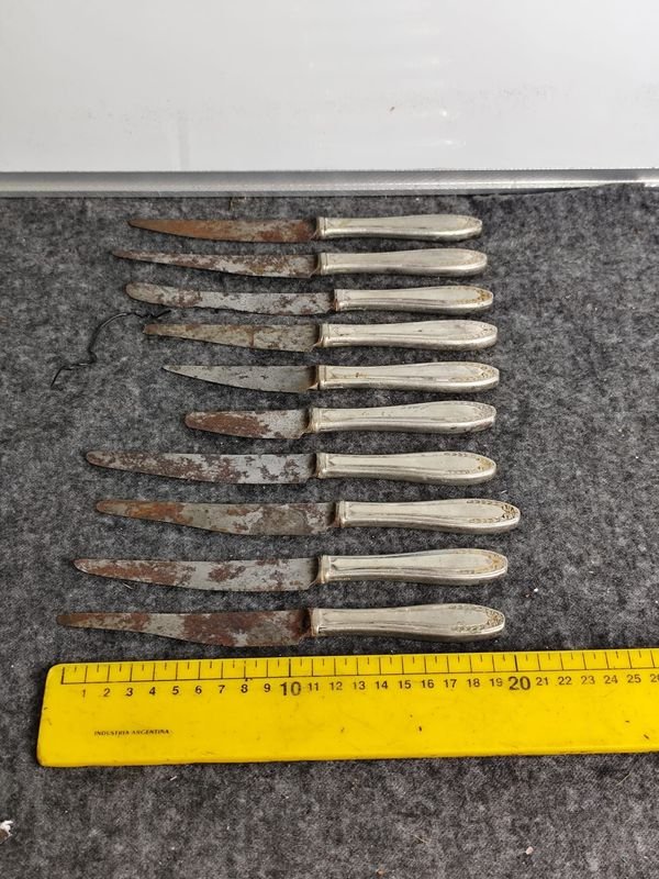 Lote de 10 Cuchillos Antiguos con Cabos Pesados y Grabados