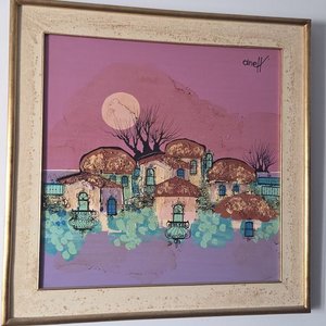Gran Óleo "Pueblo al Atardecer" de Aneff, 60x60 cm - imagen 5