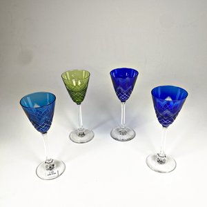 Juego de 4 Copas de Cristal Tallado Color Azul y Verde - imagen 1