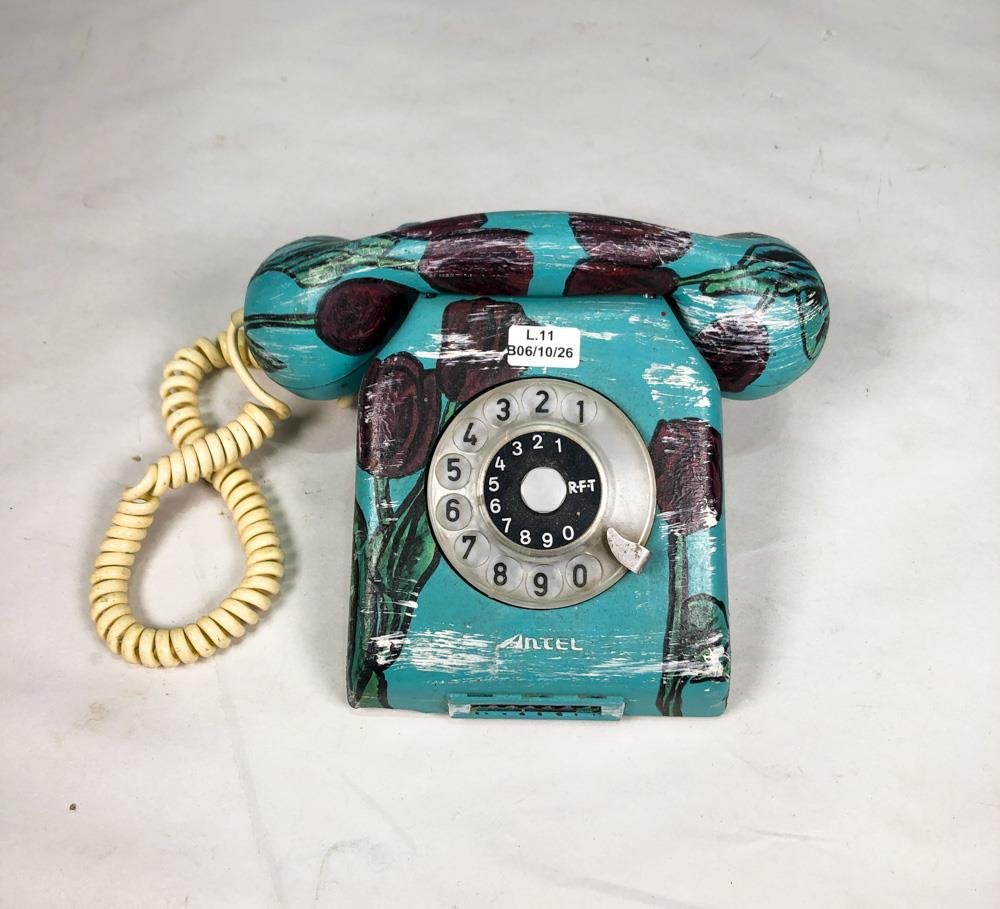Teléfono Antiguo Esmaltado Floral Antel