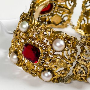 Brazalete Antiguo de Plata Austrohúngara con Perlas y Piedra Roja - imagen 4