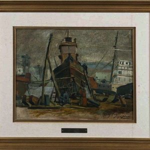 Lote siguiente: Óleo sobre tabla "Fray Bentos" atribuido a Luis Alberto Solari (1946)