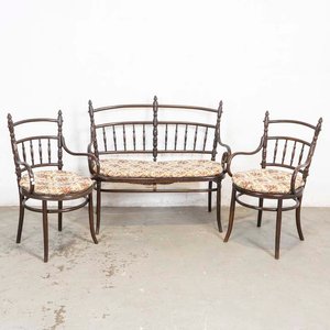 Sofá de dos cuerpos y dos sillones estilo Viena, asientos esterillados - imagen 1