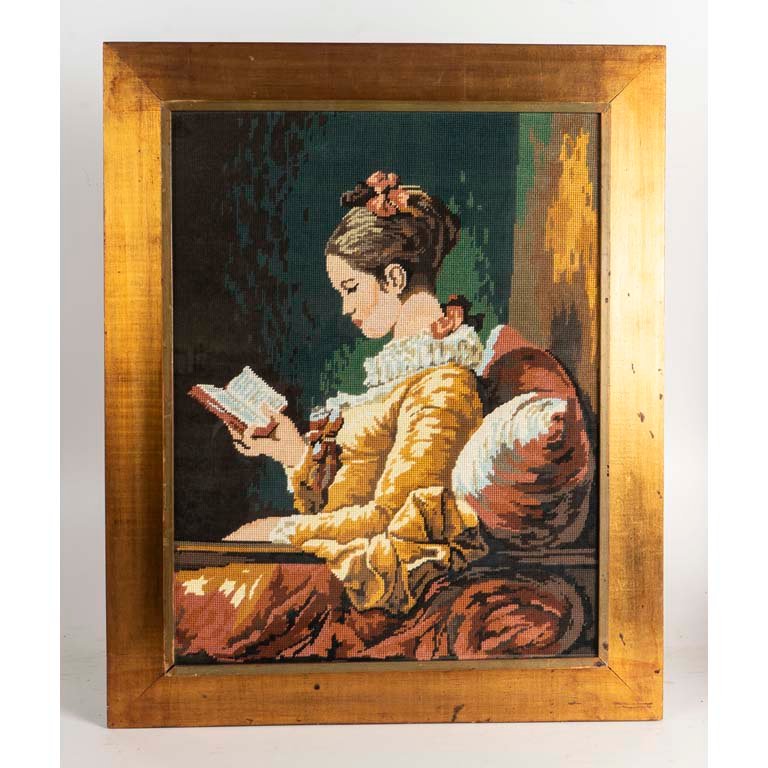 Lote siguiente: Pintura al óleo de una mujer leyendo un libro