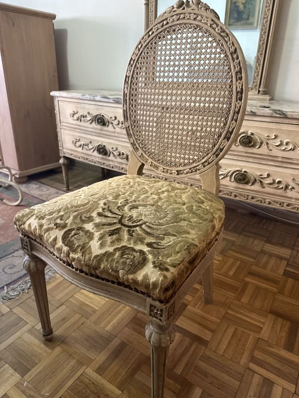 Silla y banqueta Luis XVI con tapiz de Brocato - imagen 5