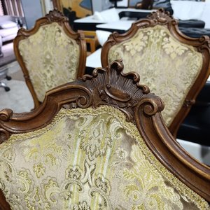 Conjunto de 6 Sillas Luis XV Madera Tallada Tapizado Jacquard - imagen 6