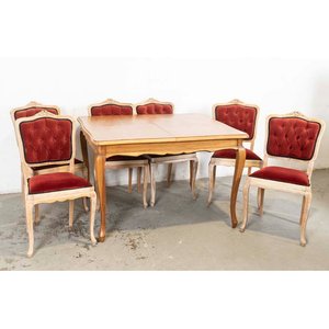 Mesa de Comedor Francesa con Seis Sillas Talladas Estilo Luis XV - imagen 1