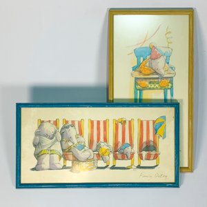 Conjunto de 5 Cuadros Infantiles con Acuarelas de Elefantes y Niños - imagen 4