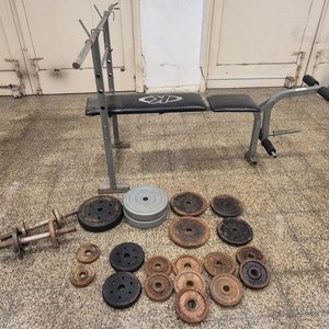 Banco de Musculación con Barra, Mancuernas y Discos de Pesas - imagen 1