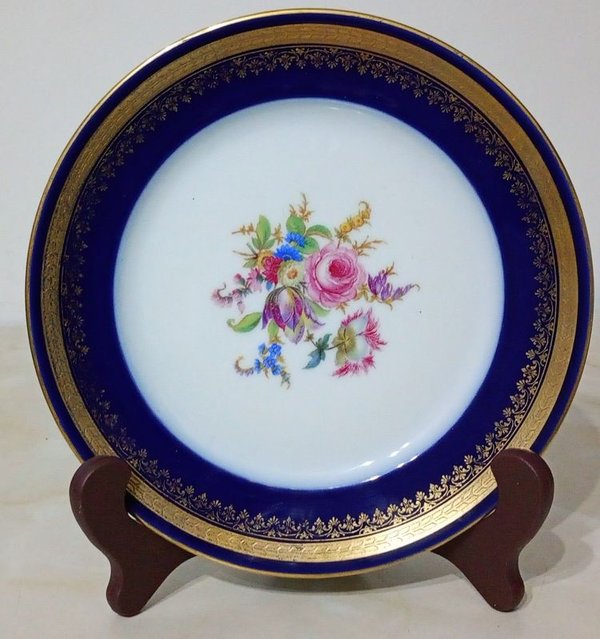 Plato Decorativo Porcelana Rosenthal Alemania Borde Azul Cobalto y Oro - imagen 1