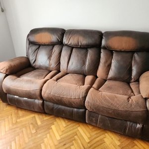 Lote anterior: Sillón de 3 cuerpos de cuero marrón para retapizar con posapiés