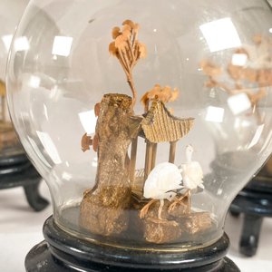 Trío de Miniaturas Orientales en Corcho con Garzas y Casas - imagen 3