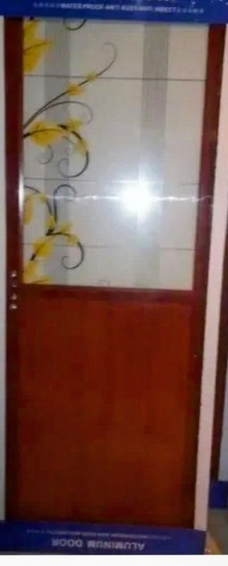 PUERTA INTERIOR EN ALUMINIO CON VIDRIO MOTIVO FLORES AMARILLAS -MEDIDAS 0.80X2MTS SIN PICAPORTE - imagen 1