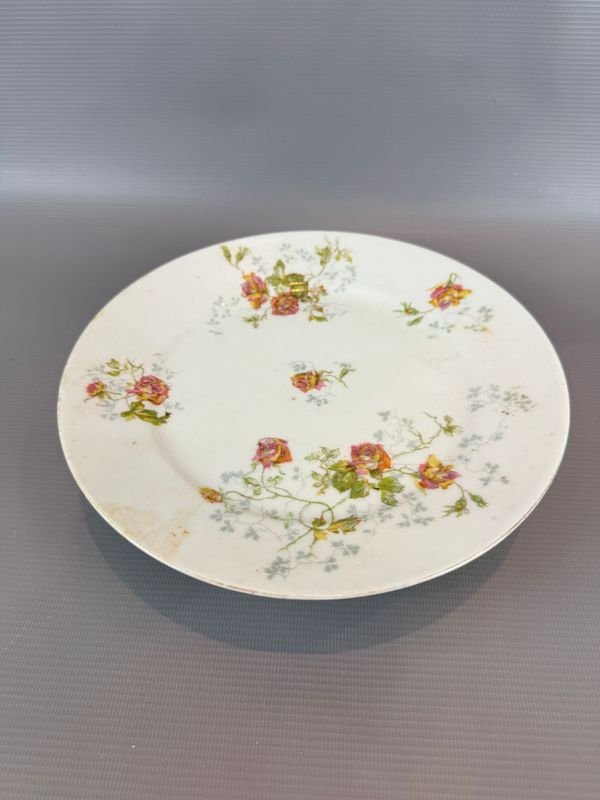 Plato de Torta Limoges Antiguo con Flores - imagen 1