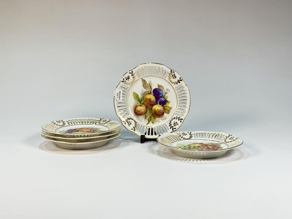 Conjunto de 5 Platos para Postre con Decoración de Frutas y Guarda Calada