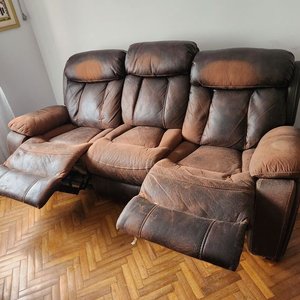 Sillón de 3 cuerpos de cuero marrón para retapizar con posapiés - imagen 2