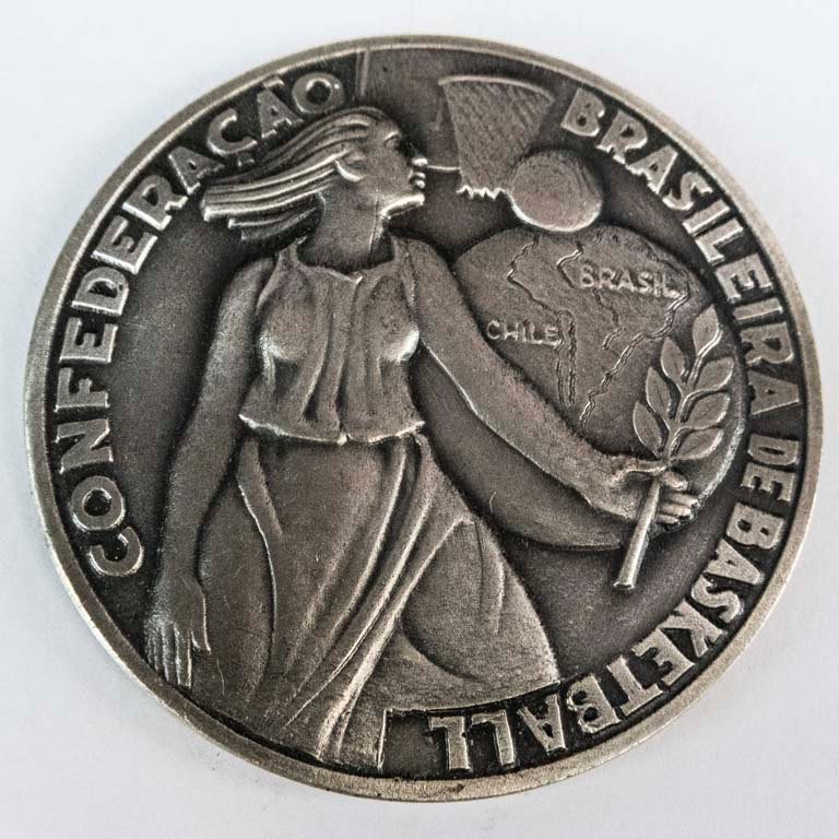 Medalla de Cobre Plateado Brasil 1962 Baloncesto Mundial Art Deco