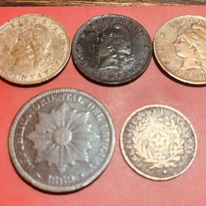 Lote de 5 Monedas Antiguas de Argentina, Uruguay y Paraguay (Siglo XIX) - imagen 2