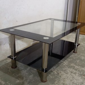 Mesa de Living Moderna Vidrio Transparente y Negro con Patas Cromadas - imagen 6