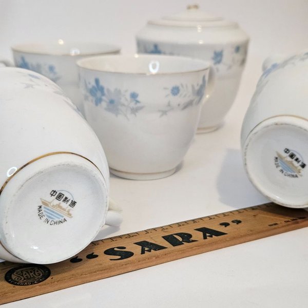 Juego de té hermoso en porcelana blanca y azul - imagen 6