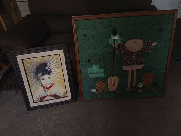 Par de Cuadros Decorativos: Geisha y Figura Estilo Patchwork - imagen 1