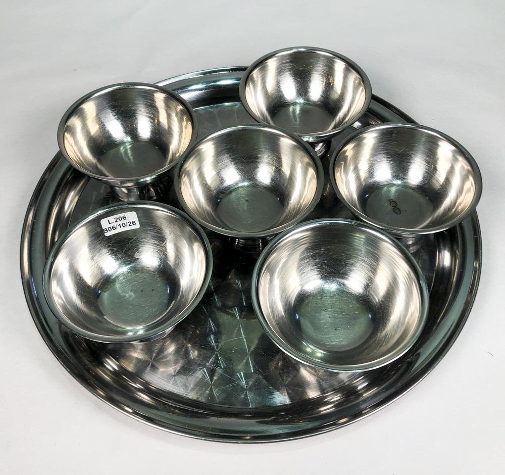 Bandeja Metálica Circular con Seis Tazas Metálicas
