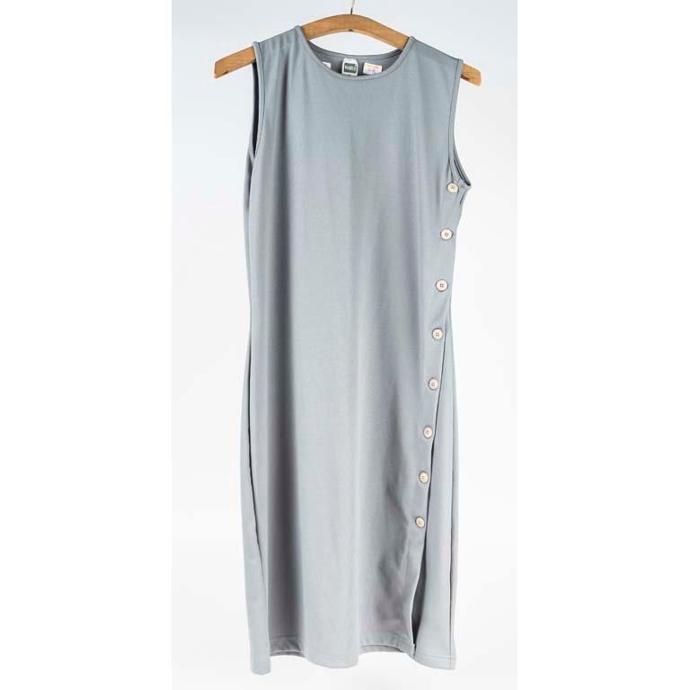 Vestido Gris Viablu con Botones Laterales Talle G