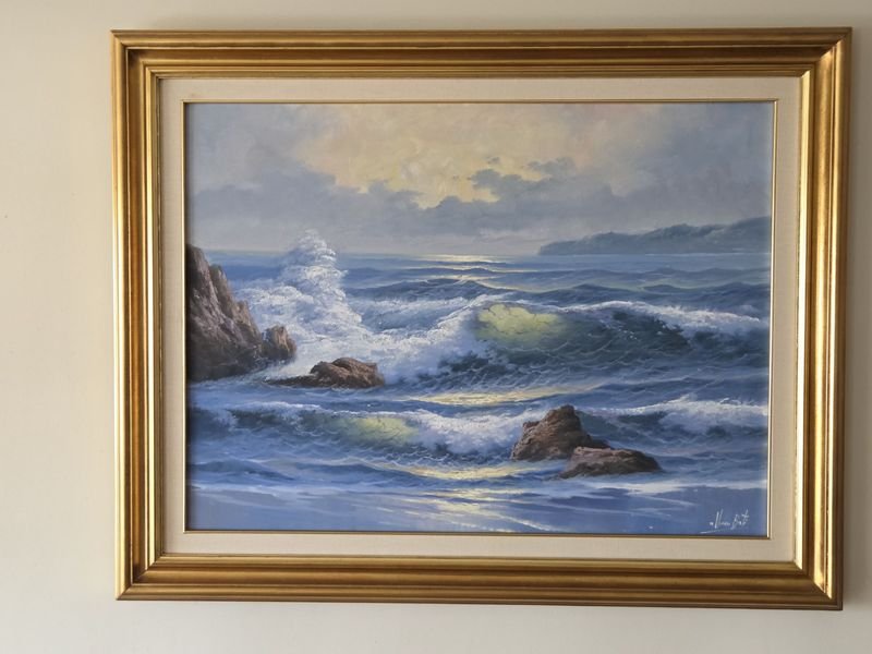 Pintura óleo marina firmada y enmarcada - imagen 2