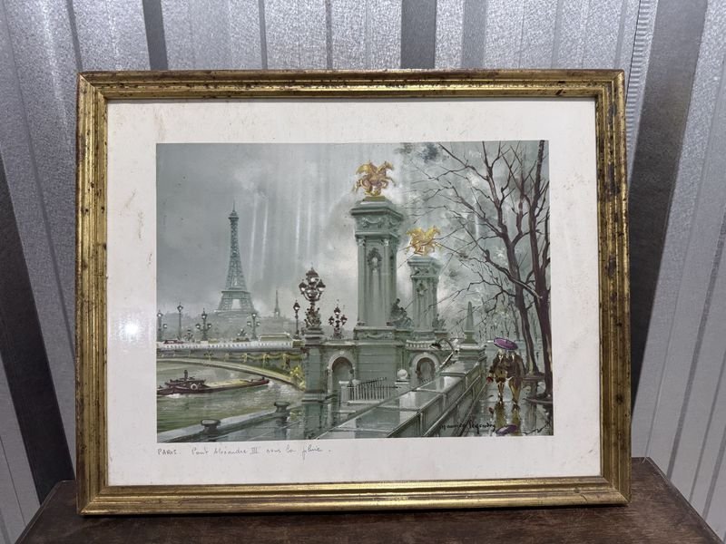 Cuadro París: Puente Alejandro III y Torre Eiffel con Marco Dorado