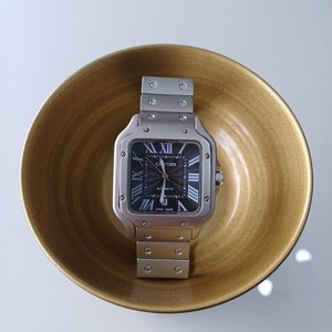 Reloj Cartier Santos Dumont Réplica Acero Caja Cuadrada Fondo Negro - imagen 2