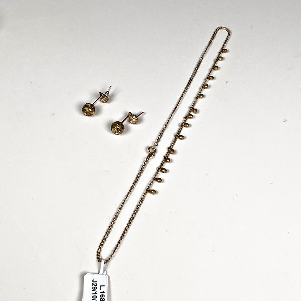 Conjunto de Cadena y Aretes Enchapados con Perlas y Cristales - imagen 1