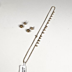 Conjunto de Cadena y Aretes Enchapados con Perlas y Cristales - imagen 1