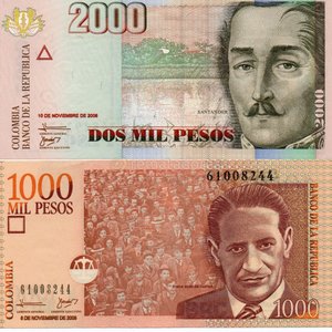Billetes de Colombia: 2000 y 1000 Pesos, 2008 - imagen 1