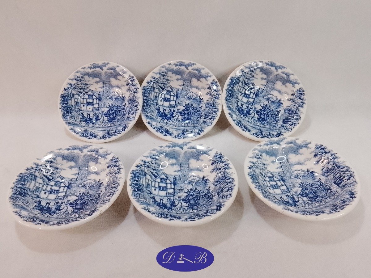 Set de 6 Compoteras de Loza Oxford con Diseño de Carruajes
