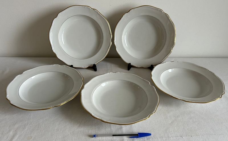 Juego de 5 Platos Hondos de Porcelana Alemana Hutschenreuther Bavaria "Ingeborg"