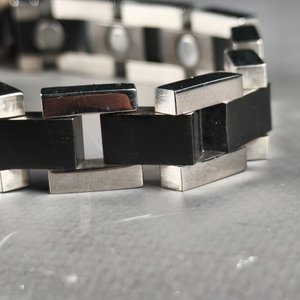 Pulsera Masculina Eslabones Combinados Acero Inoxidable 22cm - imagen 3