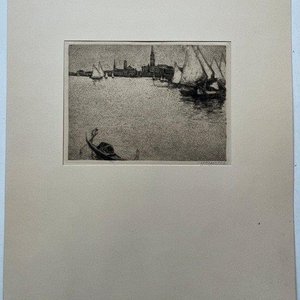 Lote siguiente: Grabado "Veleros en Venecia" de Paul Freiherr Von Schlippenbach Firmado