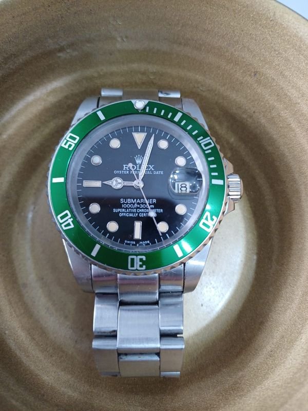 Réplica Reloj Rolex Submariner Date Acero Esfera Negra Bisel Verde