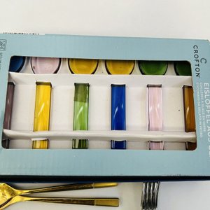 Set de Cubiertos Dorados y de Acero Inoxidable con Estuche de Vidrios de Colores - imagen 2