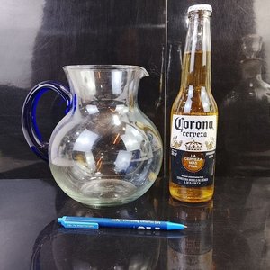 Jarra de Vidrio Azul, Decantador con Tapón y Vaso Tallado con Detalle Dorado - imagen 6
